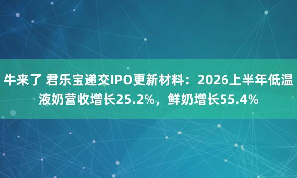牛来了 君乐宝递交IPO更新材料：2026上半年低温液奶营收增长25.2%，鲜奶增长55.4%